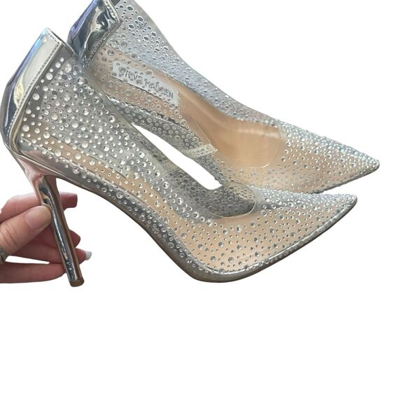 Steve Madden Women's 6.5 Rhinestone Clear Pointed Toe 4.5 In Heels - Picture 4 of 10